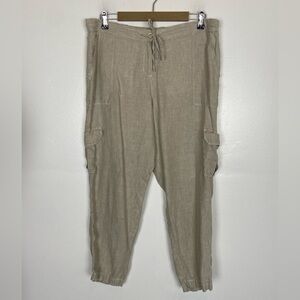 Tommy Bahama Women Linen Cargo Pants Size L Cream Downstring Elastic Waist Boho